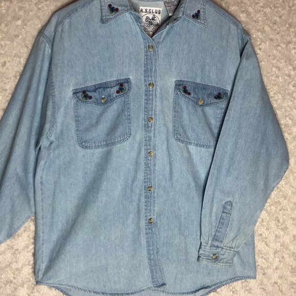 A.S. Club Blues Floral‎ Embroidered Demin Button Down Size Small - Picture 2 of 8